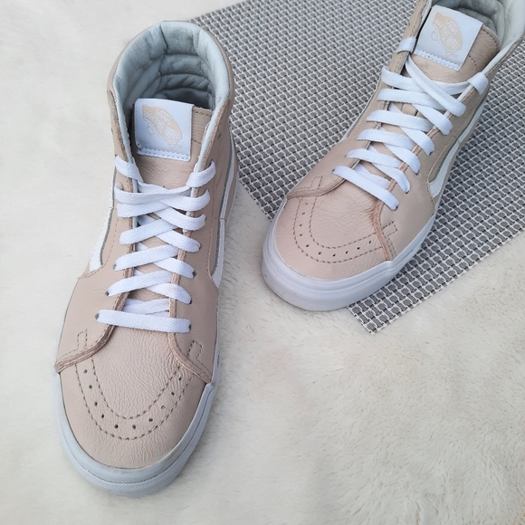 Vans Old Skool Leather Sk8 Hi Lace Up Sneaker Neutral Beige Unisex M 5 W 6.5 - Picture 1 of 11